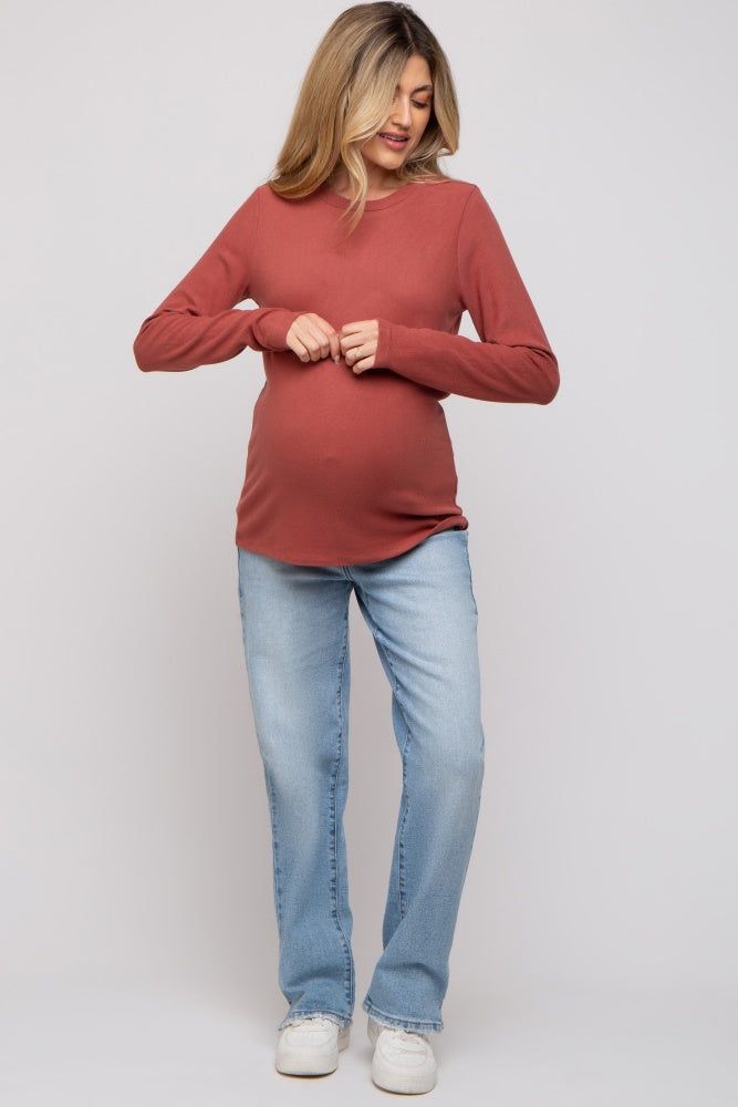 Rust Soft Knit Long Sleeve Maternity Top sold by Pinkblush product image thumbnail 5