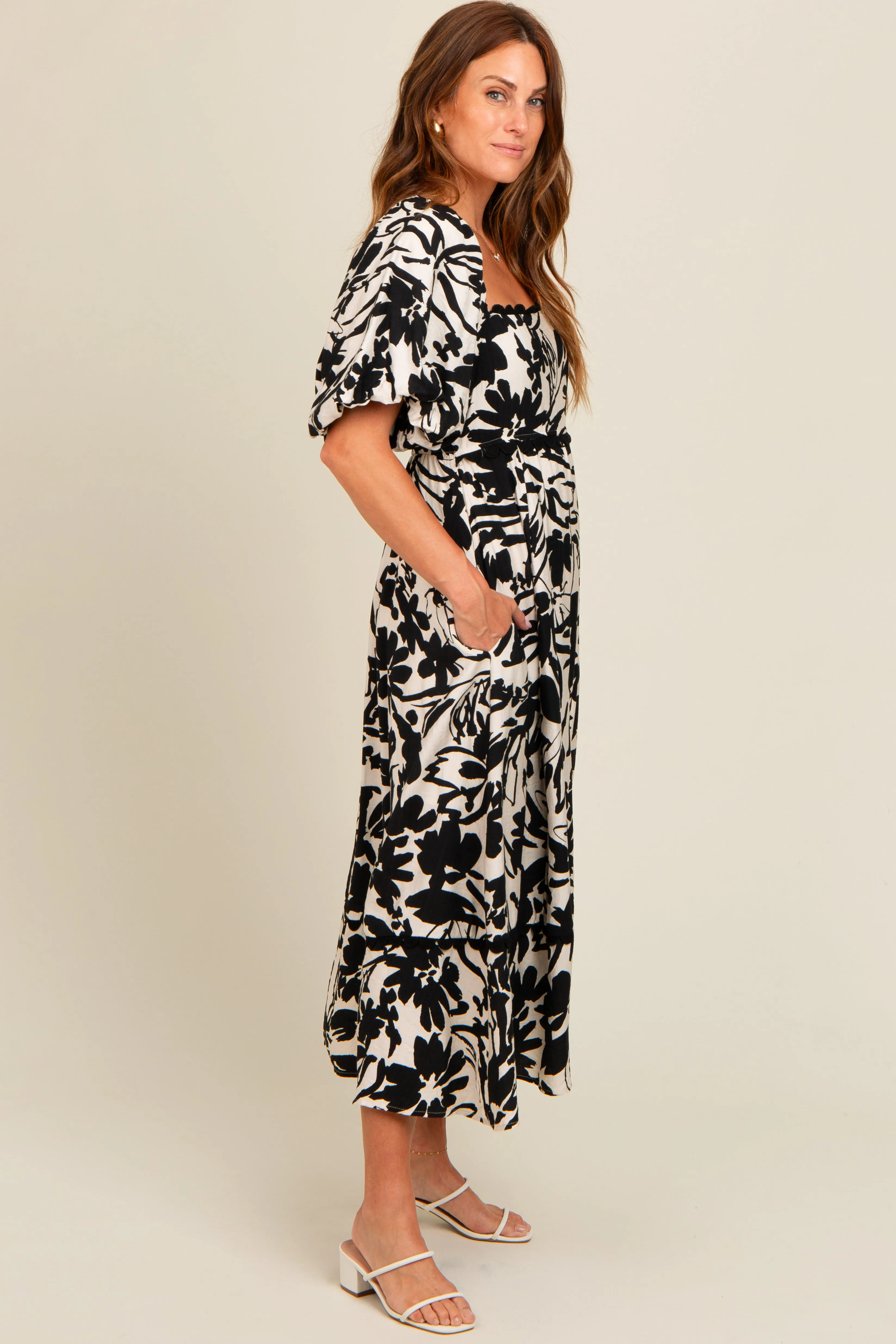 Black Floral Scallop Trim Midi Dress sold by Pinkblush product image thumbnail 2