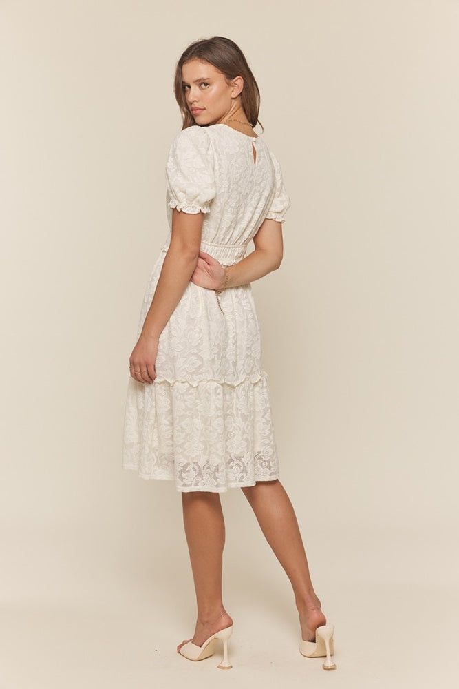 Off White Ruffle Detail Lace Dress sold by Pinkblush product image thumbnail 3