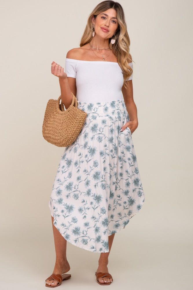 Blue Floral Smocked Waist Round Hem Maternity Midi Skirt sold by Pinkblush product image thumbnail 8