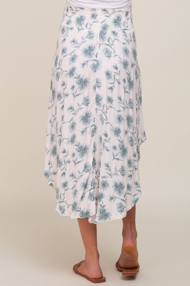 Blue Floral Smocked Waist Round Hem Maternity Midi Skirt sold by Pinkblush product image thumbnail 5