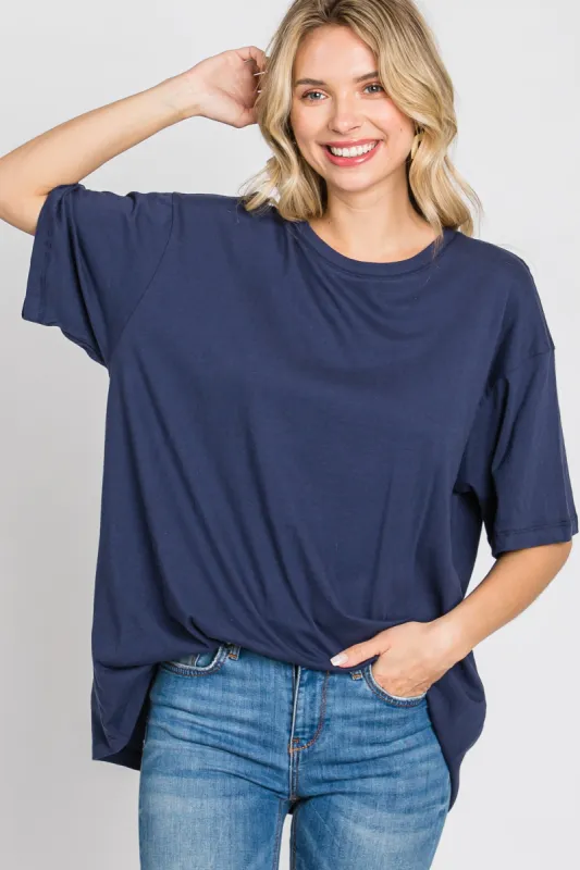 Navy Basic Oversized Tee sold by Pinkblush