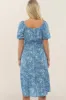 Blue Floral Scoop Neck Bubble Sleeve Maternity Midi Dress sold by Pinkblush