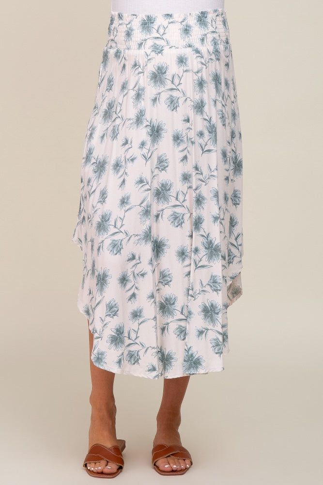 Blue Floral Smocked Waist Round Hem Maternity Midi Skirt sold by Pinkblush product image thumbnail 3