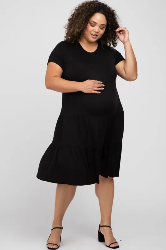 Black Tiered Maternity Plus Dress sold by Pinkblush