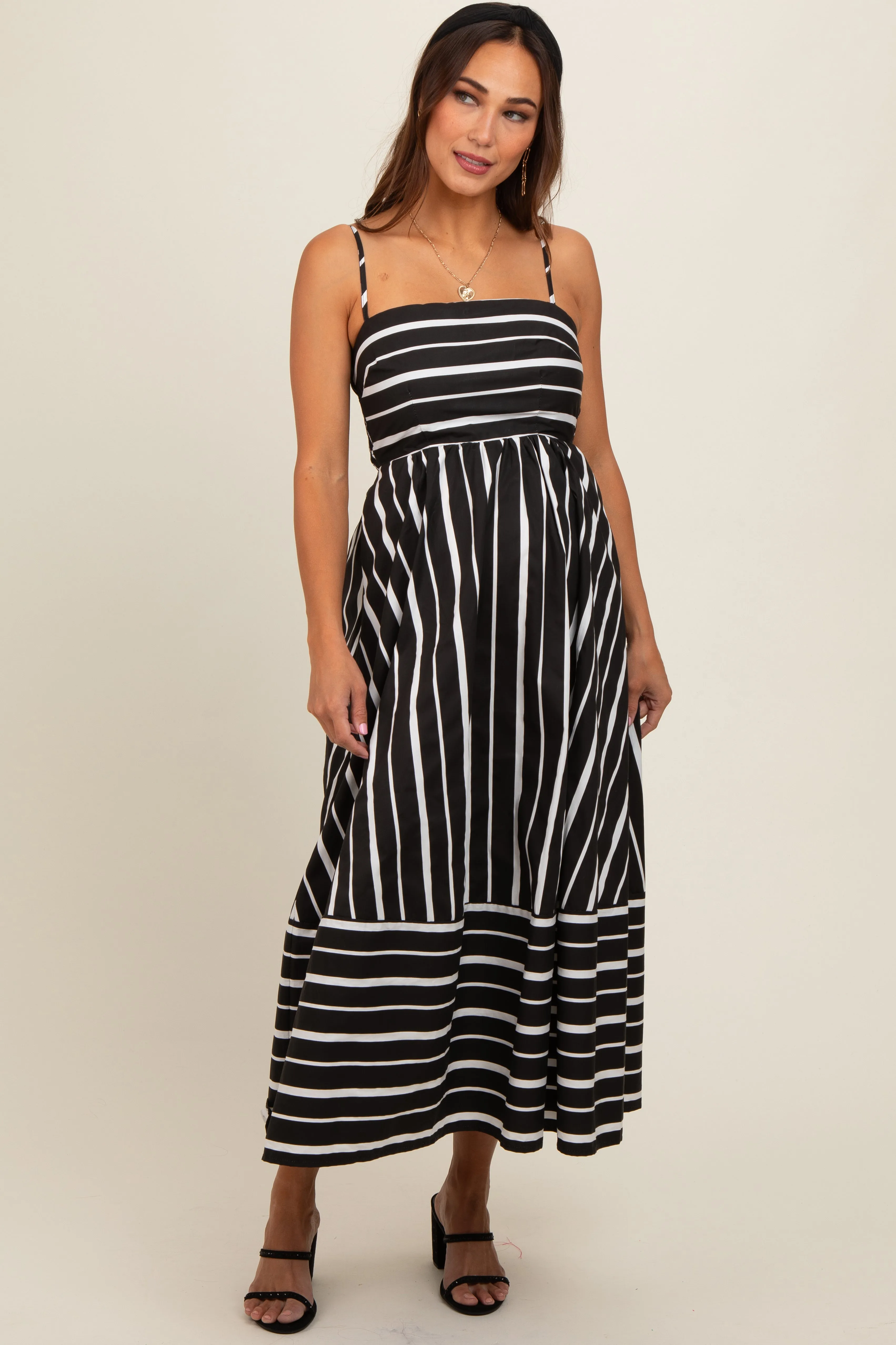 Black Striped Back Cutout Maternity Dress sold by Pinkblush