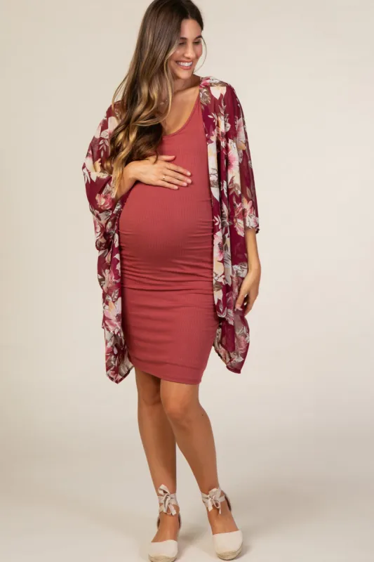 PinkBlush Rust Ribbed Ruched Sleeveless Maternity Dress sold by Pinkblush