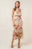 Taupe Floral Print Halter Neck Satin Openback Midi Dress sold by Pinkblush