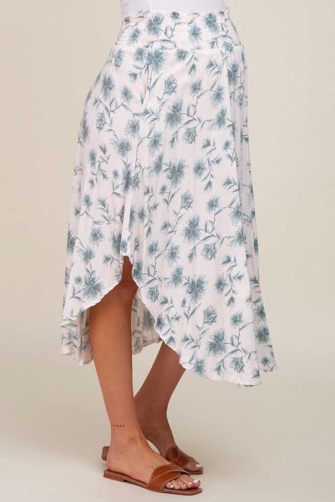 Blue Floral Smocked Waist Round Hem Maternity Midi Skirt sold by Pinkblush product image thumbnail 4