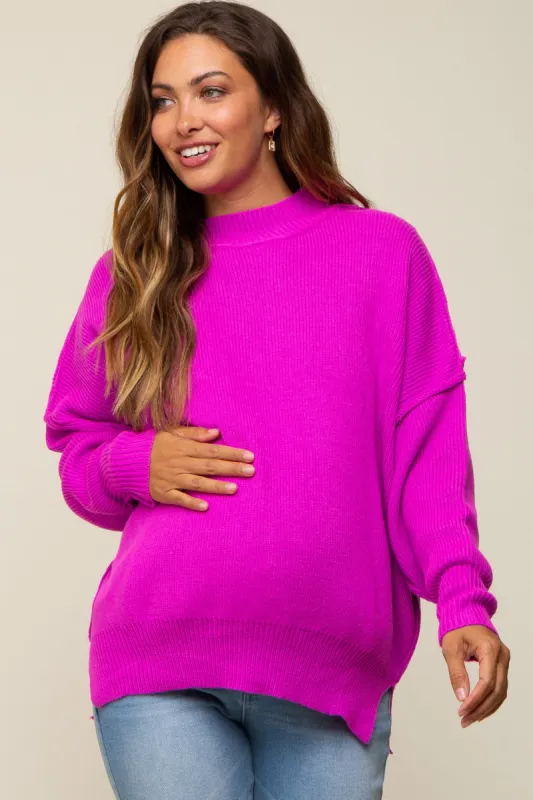 Magenta Mock Neck Maternity Sweater sold by Pinkblush