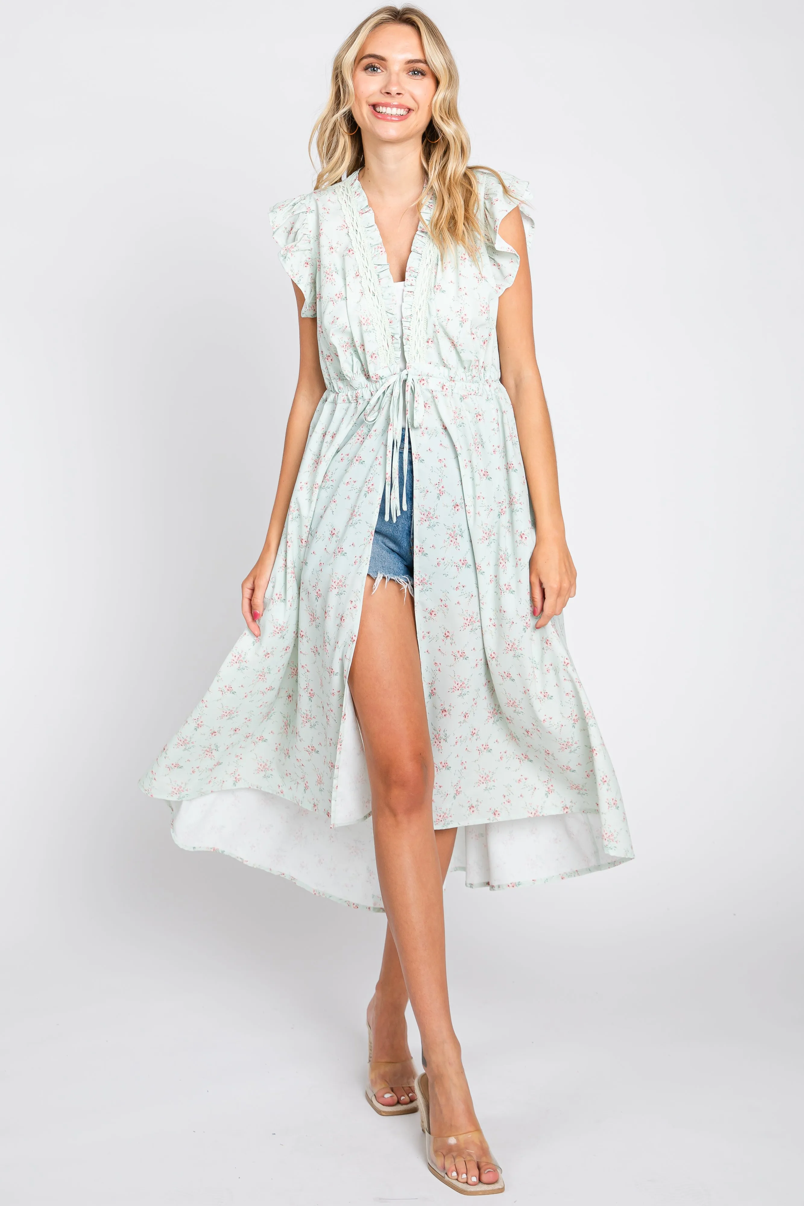 Mint Floral Ruffle Cover-Up sold by Pinkblush