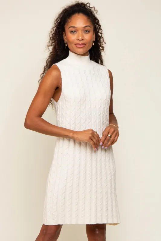 Cream Cable Knit Sleeveless Sweater Dress sold by Pinkblush