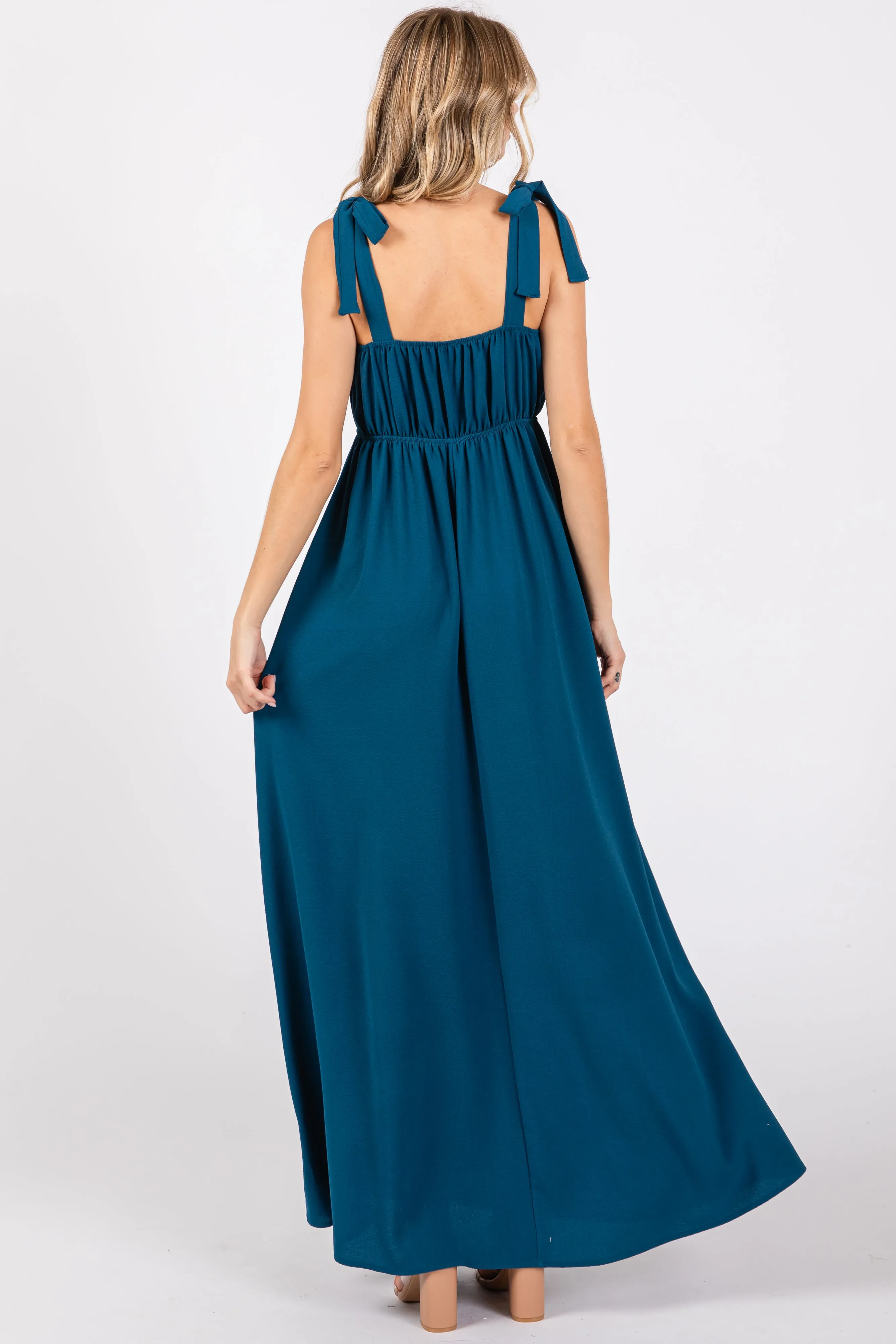Teal Square Neck Shoulder Tie Maxi Dress sold by Pinkblush product image thumbnail 3