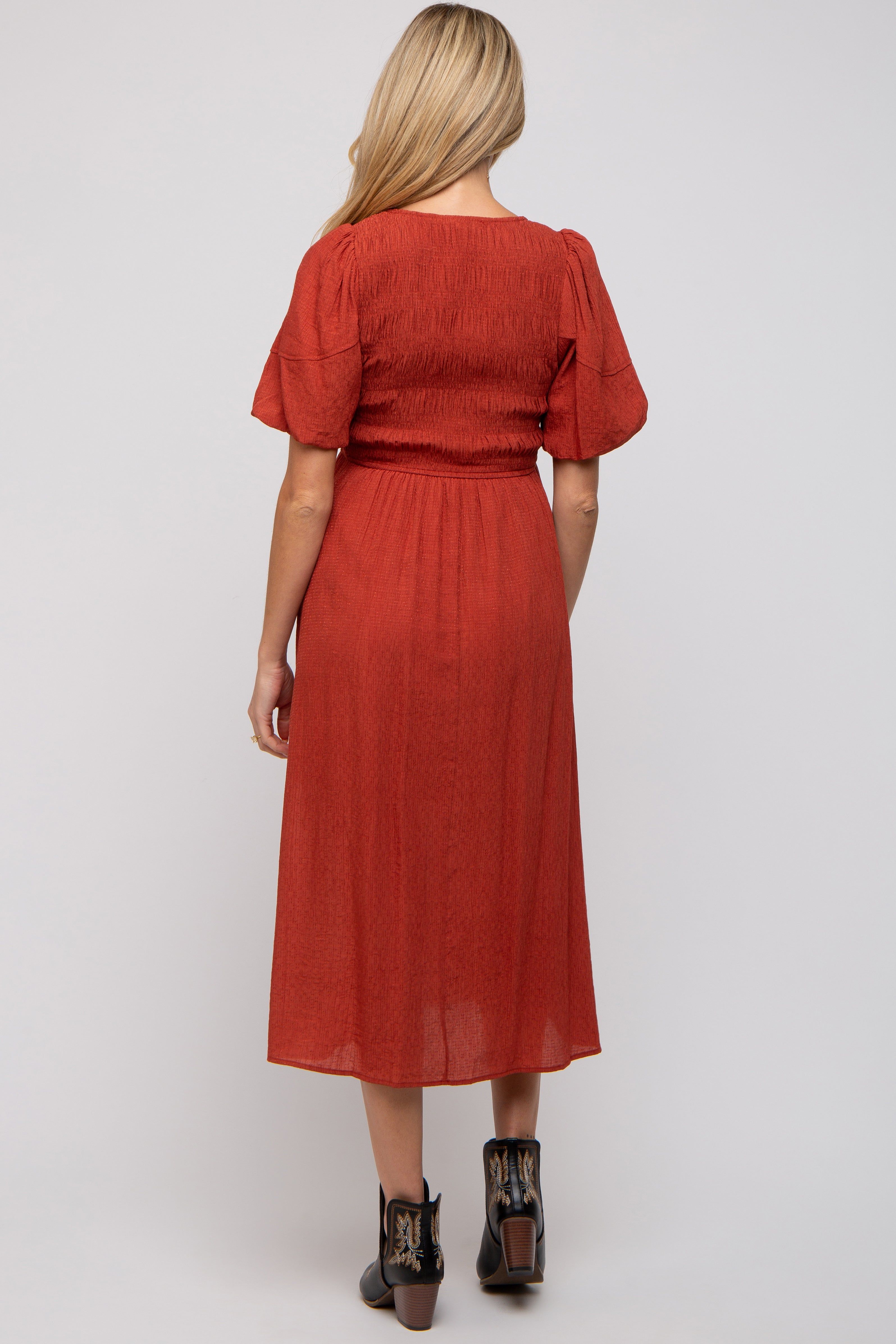 Rust Square Neck Maternity Midi Dress sold by Pinkblush product image thumbnail 3