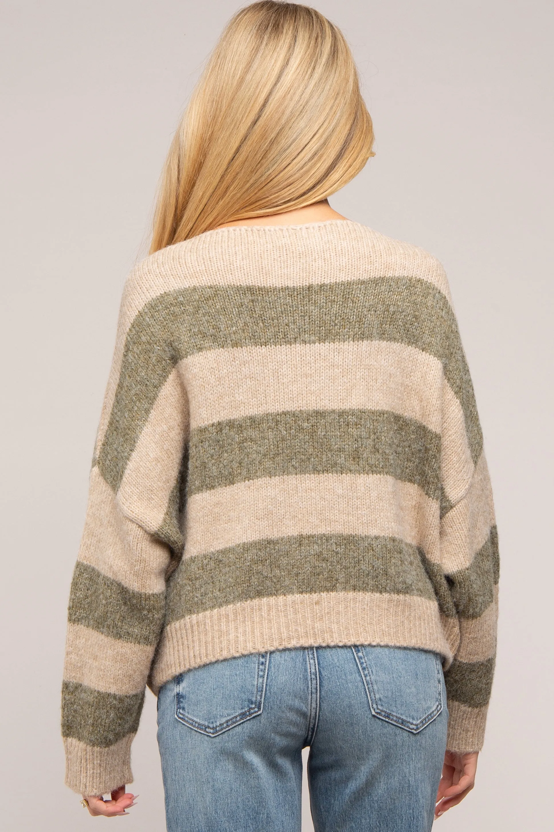 Olive Striped Knit Cropped Maternity Sweater sold by Pinkblush product image thumbnail 3