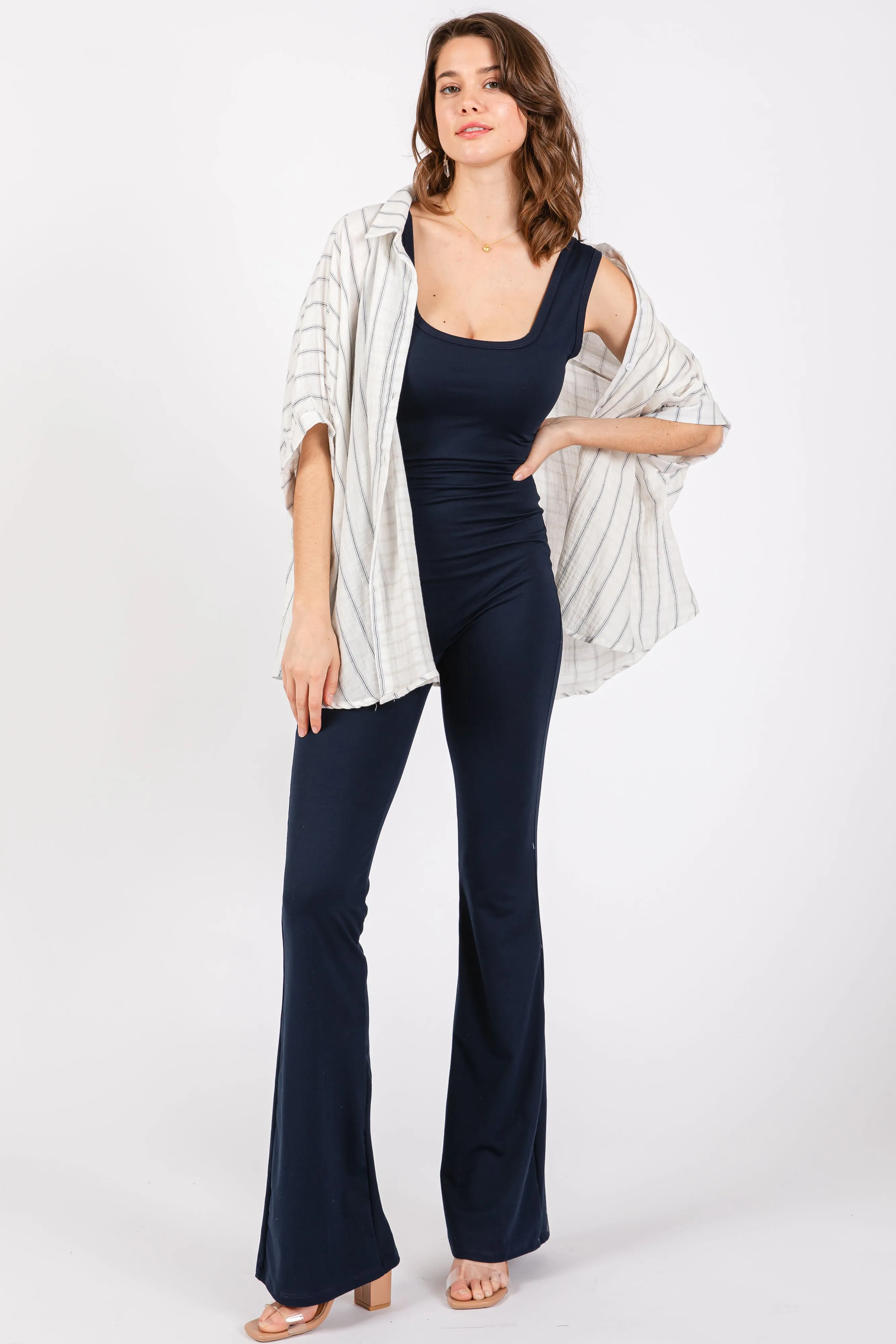 Navy Blue Open Back Ruched Sleeveless Jumpsuit sold by Pinkblush product image thumbnail 4