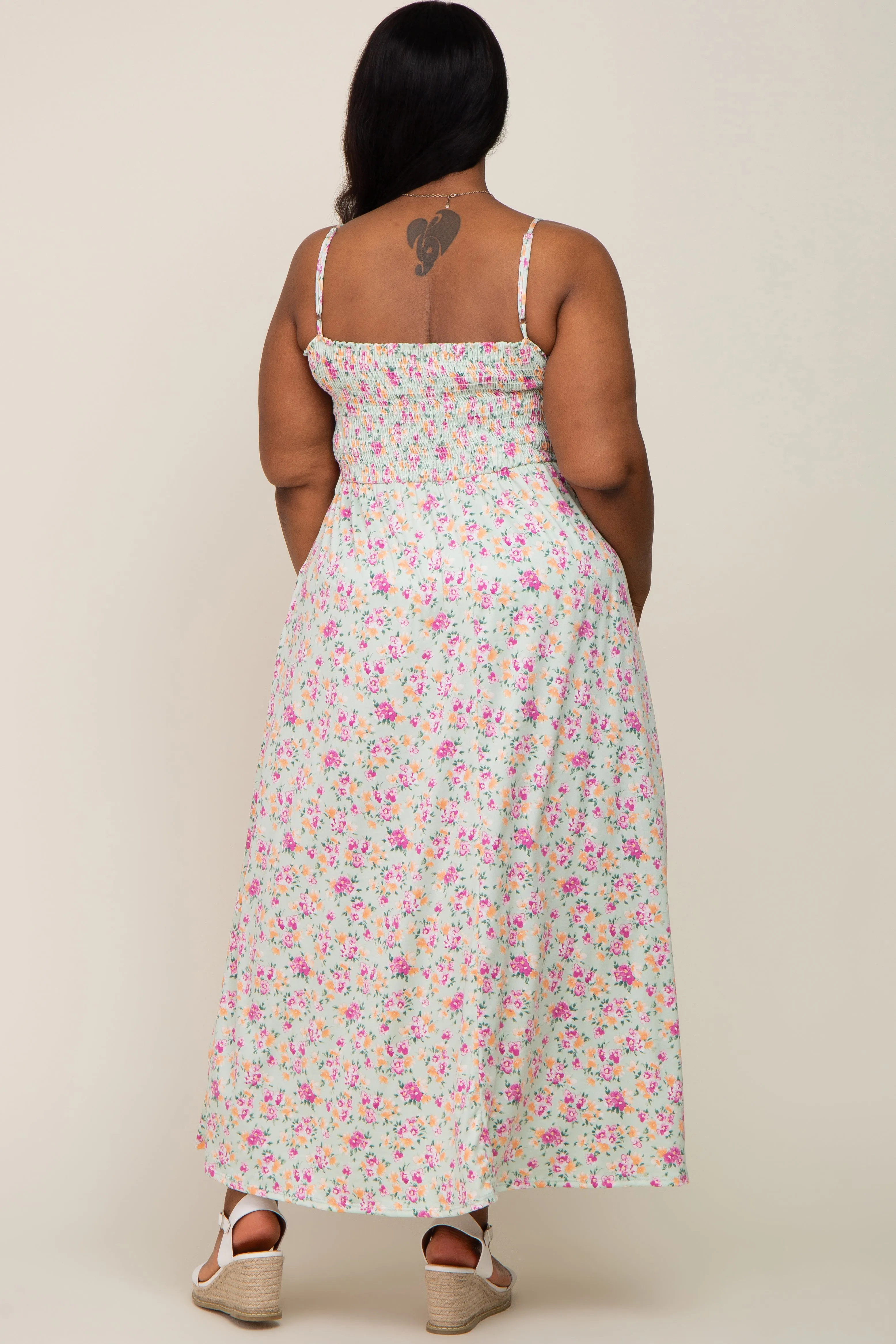 Light Olive Square Neck Smocked Plus Midi Dress sold by Pinkblush product image thumbnail 4