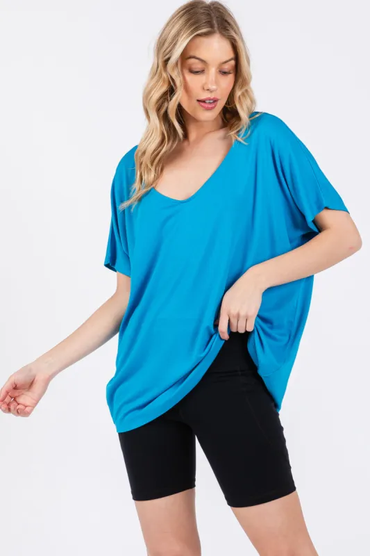 Blue Short Dolman Sleeve V-Neck Top sold by Pinkblush