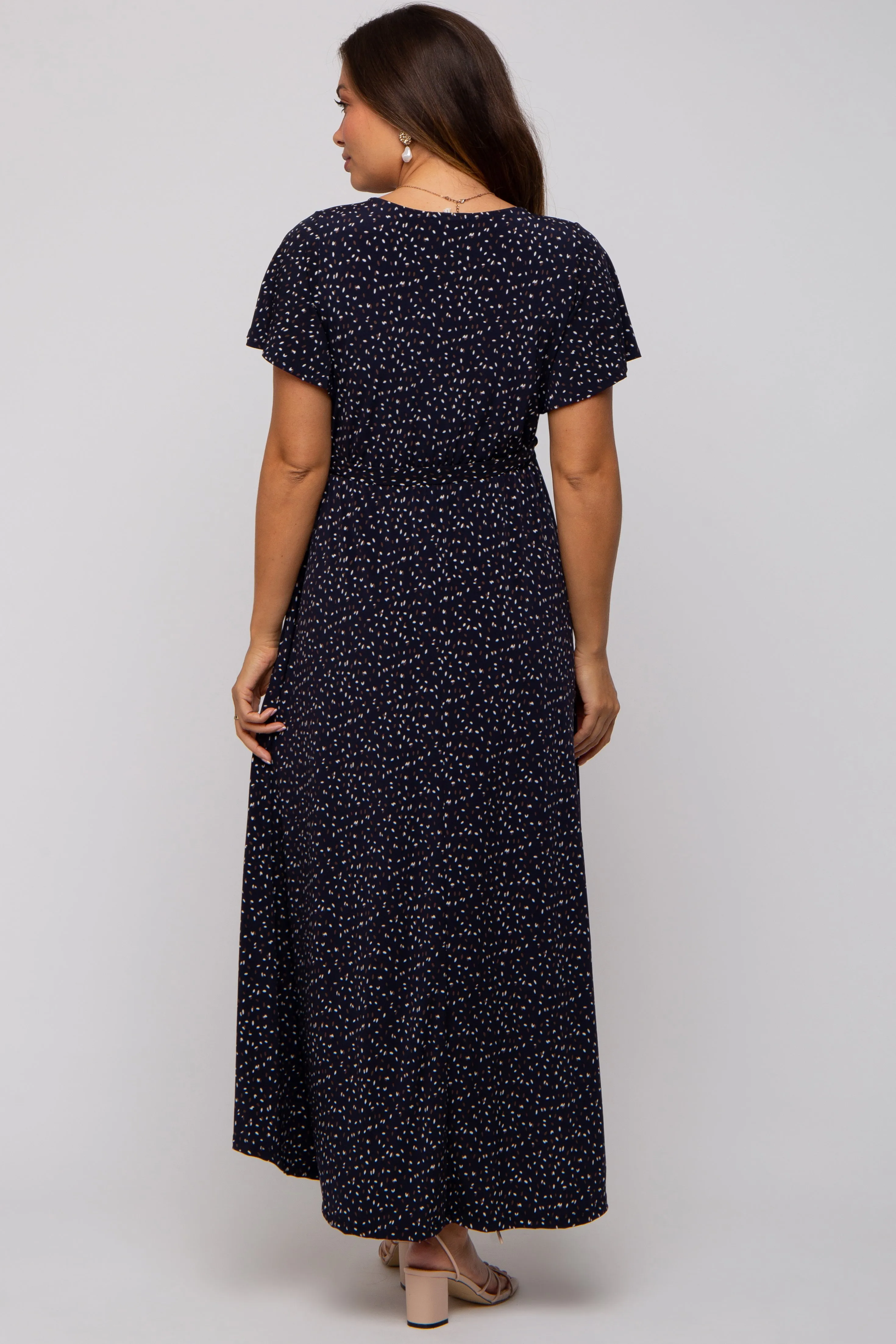 Navy Printed High-Low Hem Maternity Wrap Dress sold by Pinkblush product image thumbnail 3