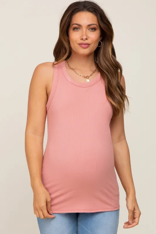 Mauve Sleeveless Ribbed Maternity Top sold by Pinkblush