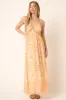 Orange Combo Flower Border Print Ruching Detail Maxi Dress sold by Pinkblush