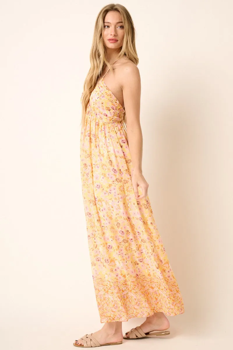 Orange Combo Flower Border Print Ruching Detail Maxi Dress sold by Pinkblush product image thumbnail 2