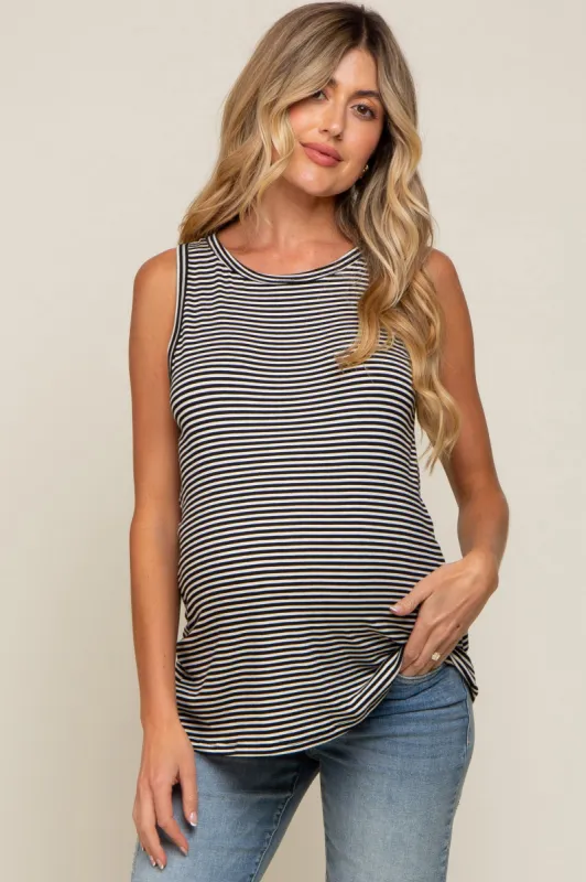 Black Striped Sleeveless Maternity Tank Top sold by Pinkblush