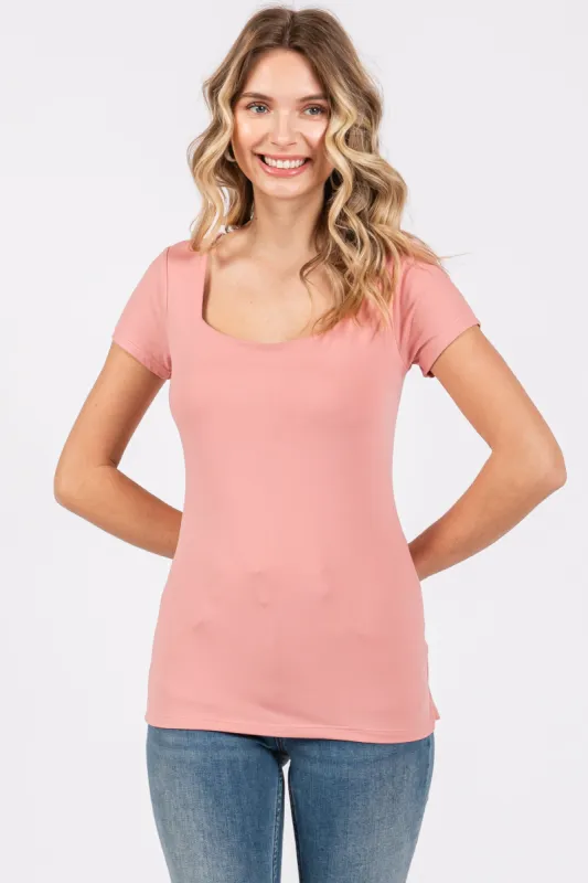 Pink Square Neck Short Sleeve Top sold by Pinkblush