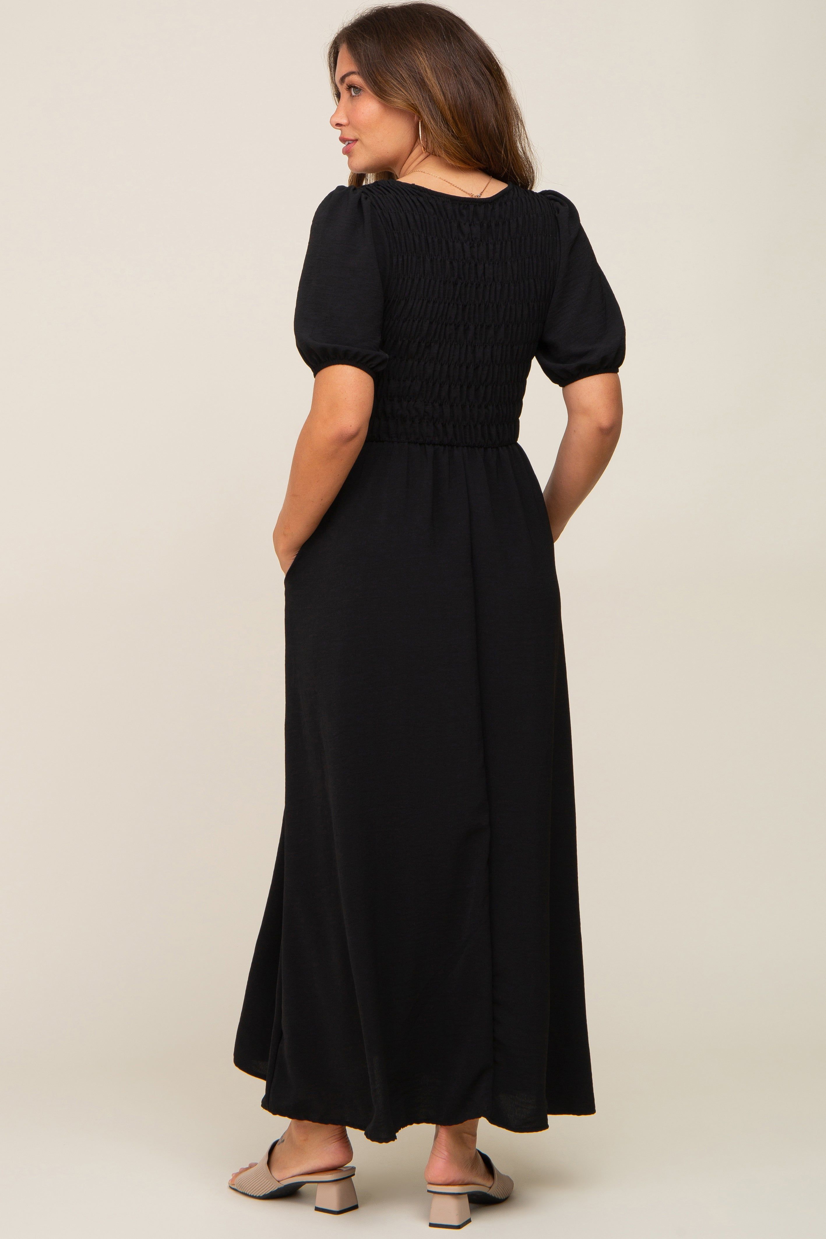 Black Smocked Maternity Maxi Dress sold by Pinkblush product image thumbnail 3
