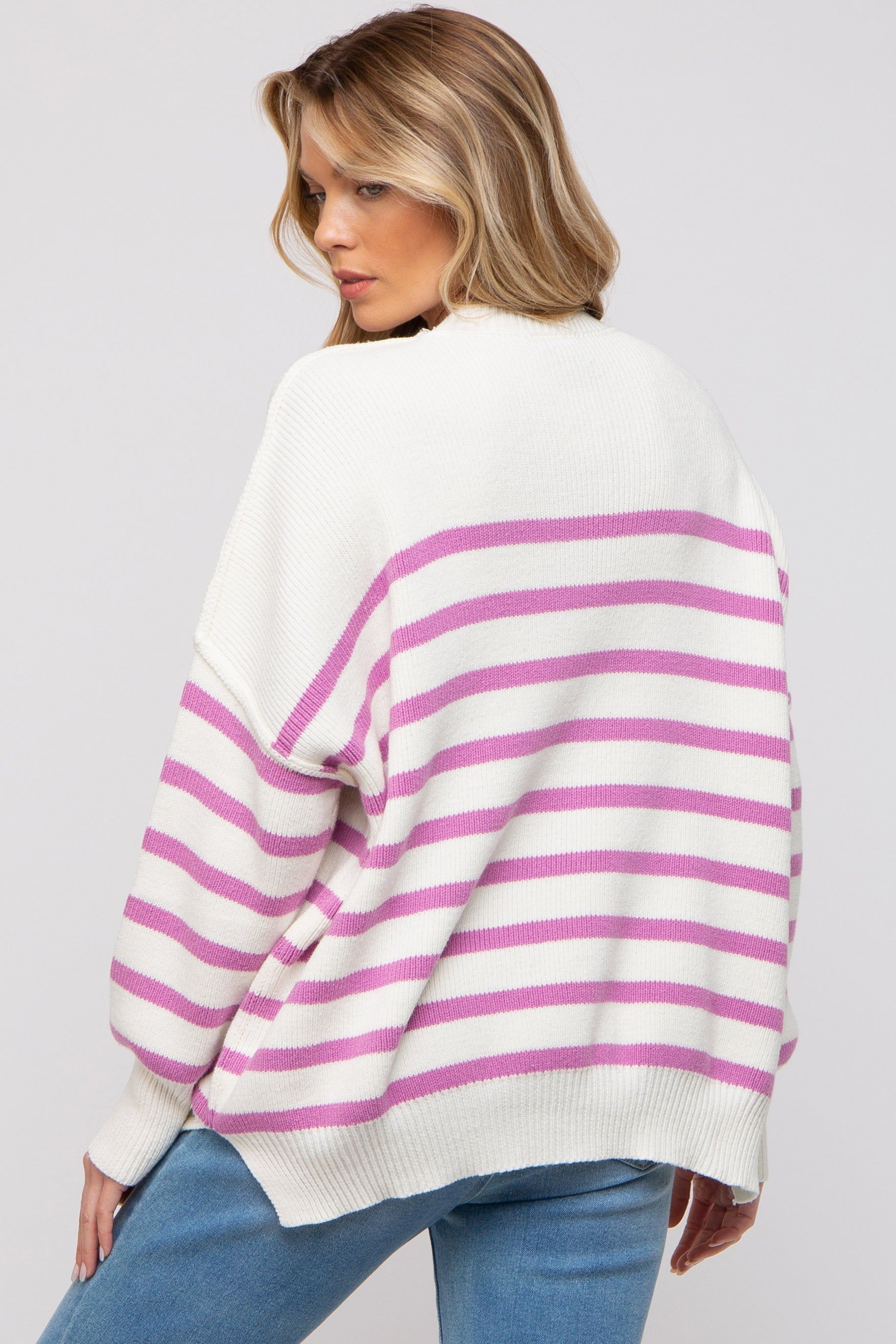 Pink Striped Drop Shoulder Maternity Sweater sold by Pinkblush product image thumbnail 2