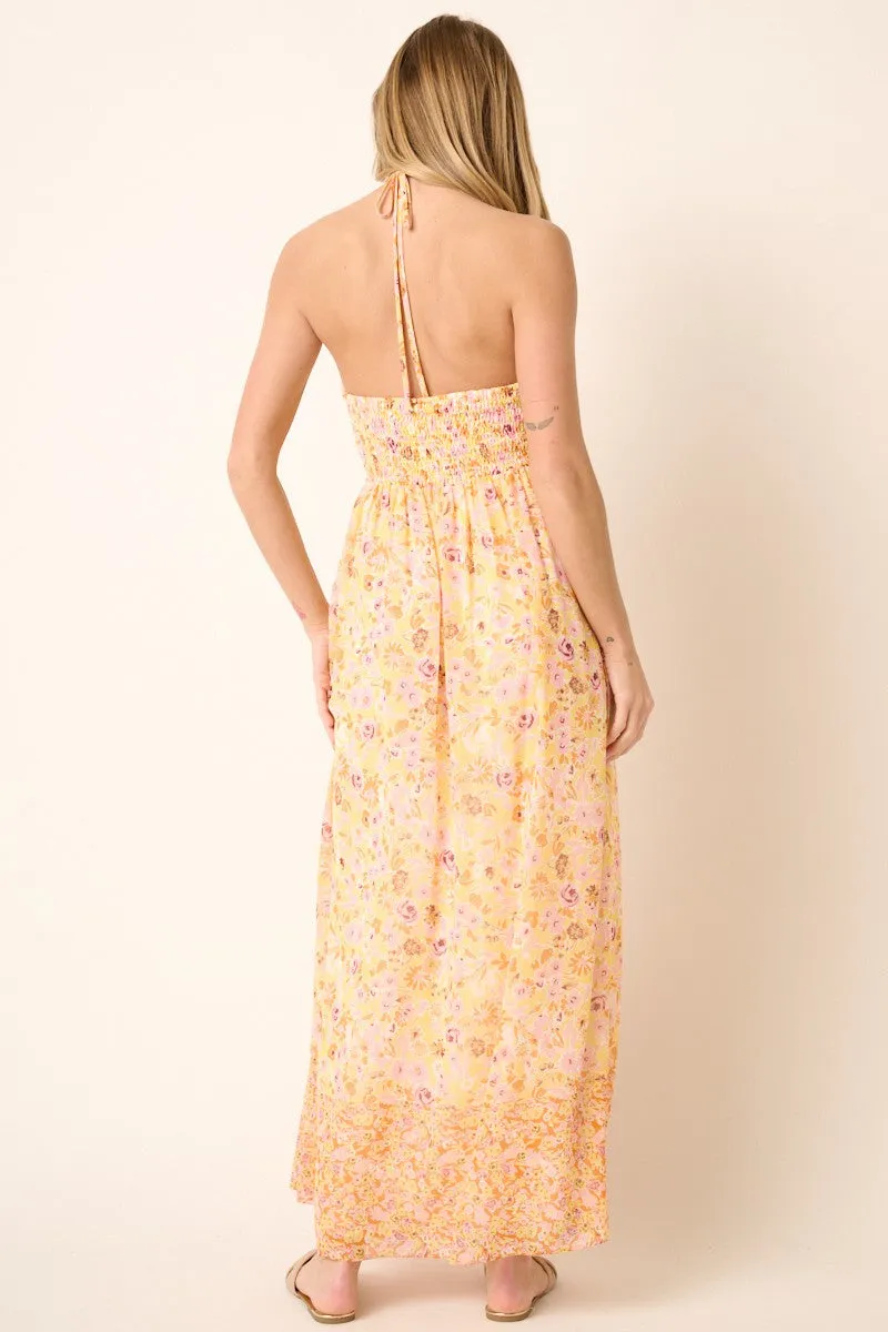 Orange Combo Flower Border Print Ruching Detail Maxi Dress sold by Pinkblush product image thumbnail 3