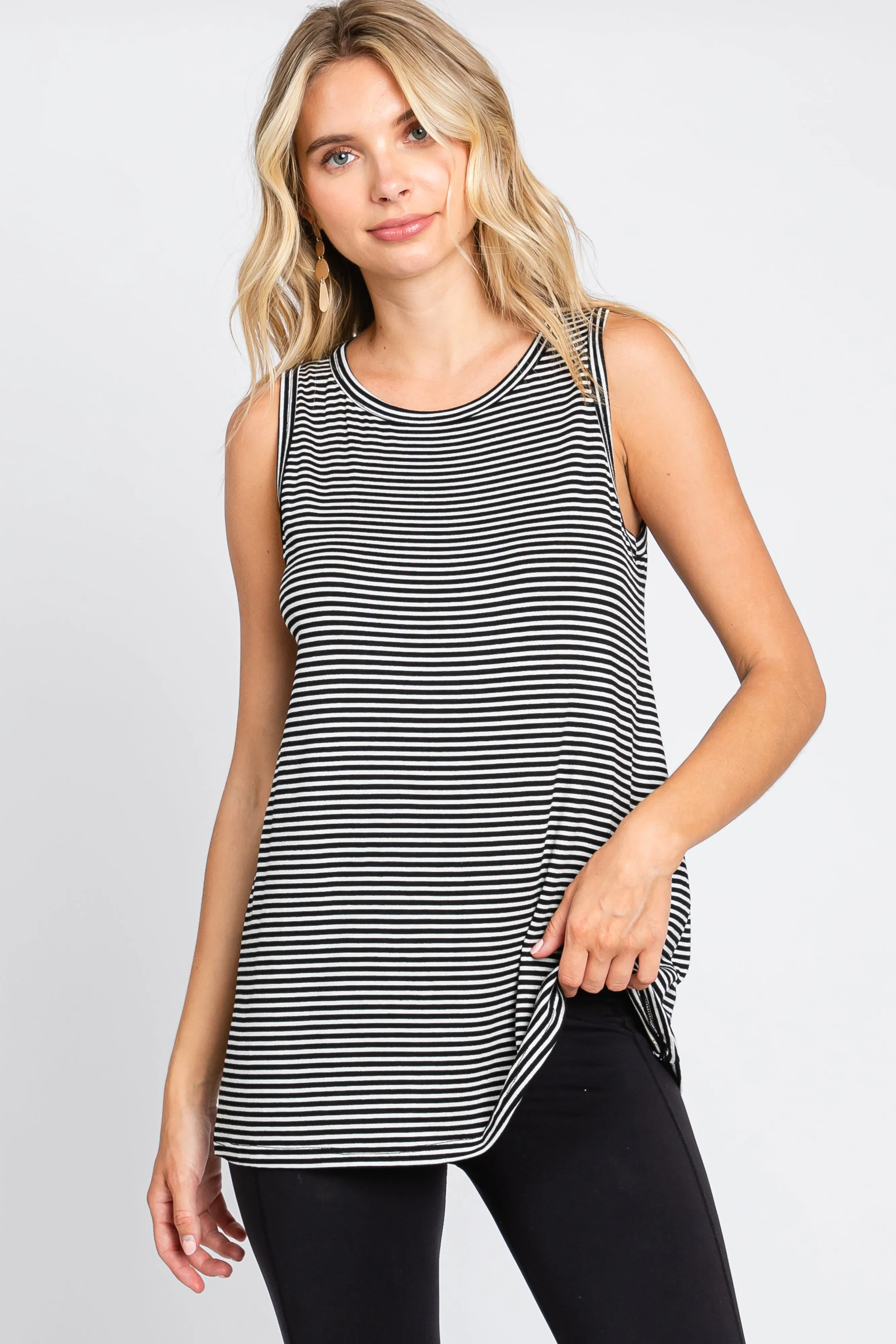 Black Striped Sleeveless Maternity Tank Top sold by Pinkblush product image thumbnail 5
