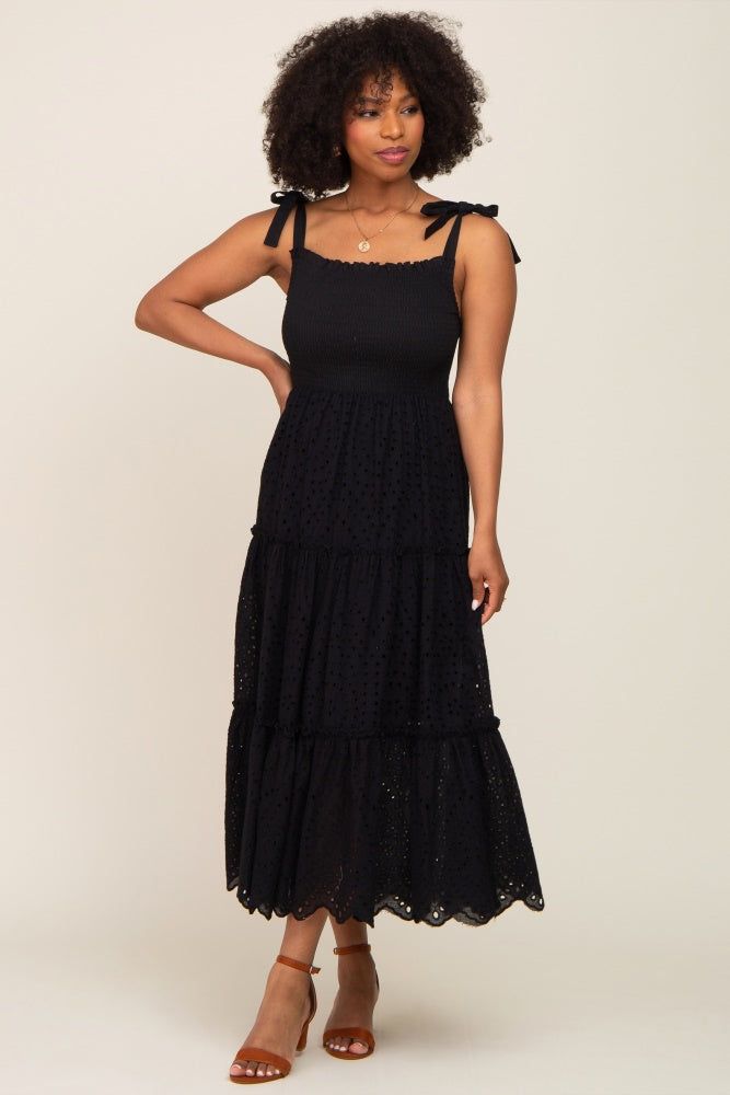 Black Shoulder Tie Eyelet Maternity Maxi Dress sold by Pinkblush product image thumbnail 5
