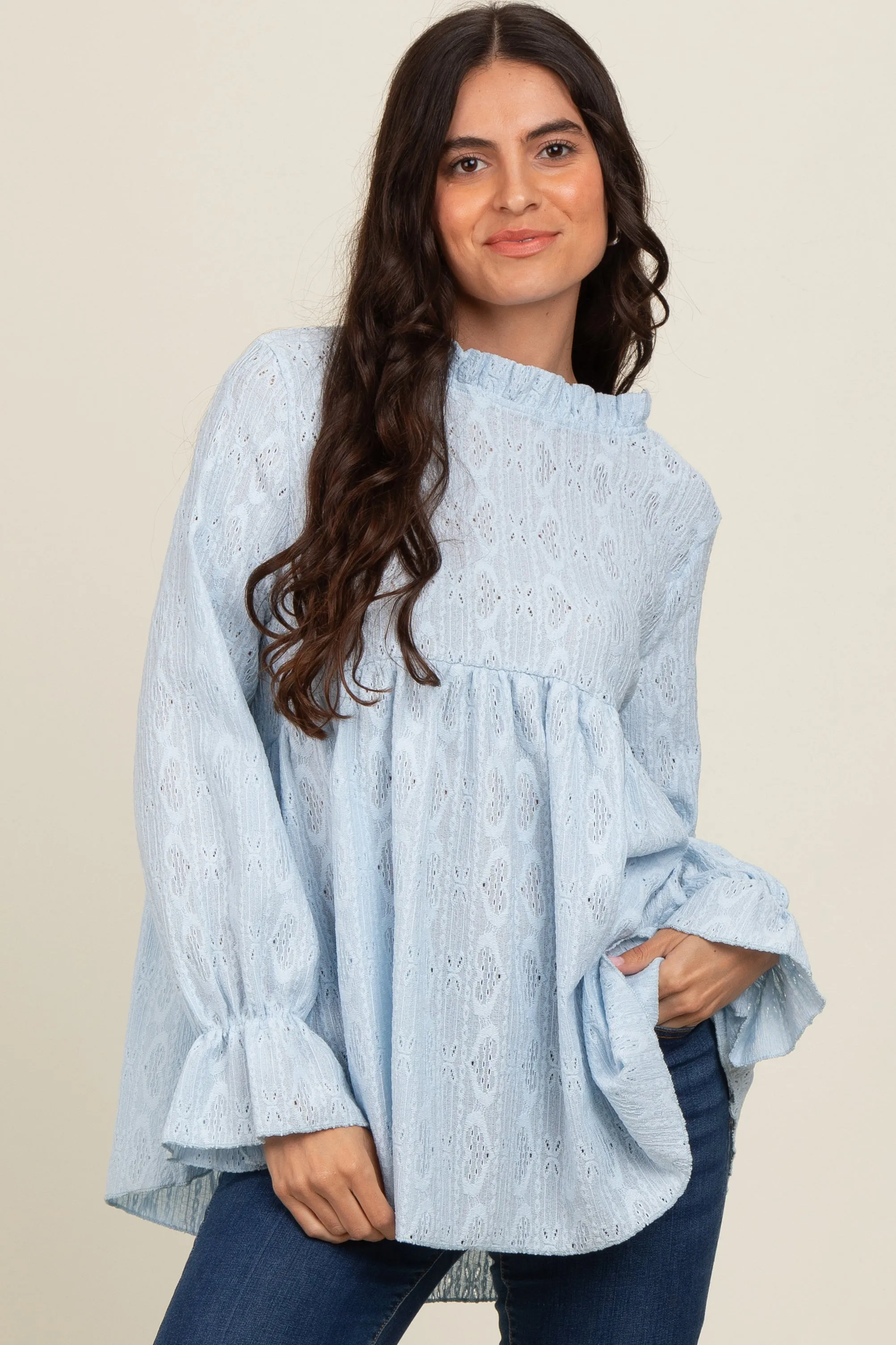 Light Blue Lace Ruffled Neck Top sold by Pinkblush product image thumbnail 2