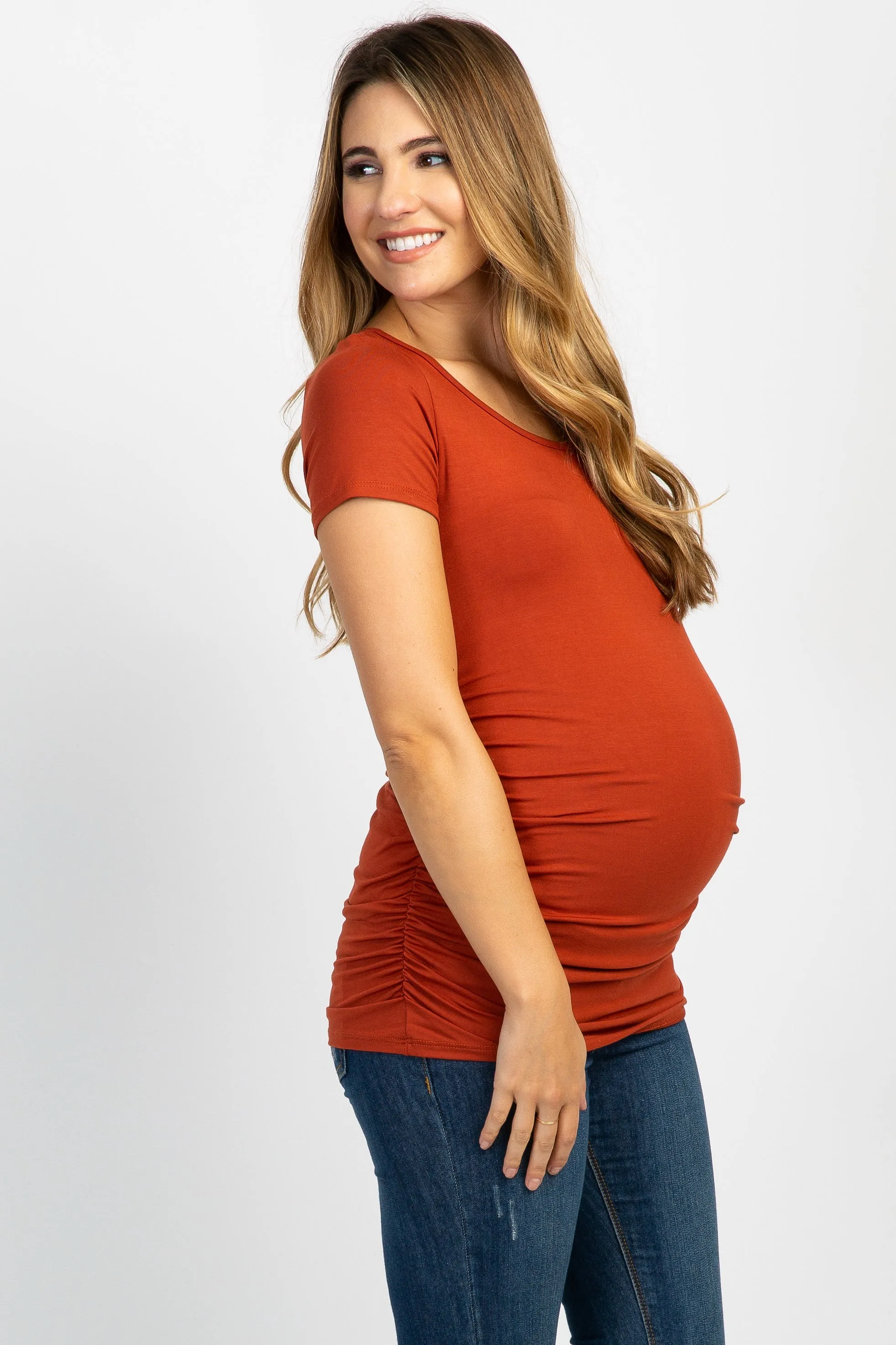 PinkBlush Rust Ruched Short Sleeve Maternity Top sold by Pinkblush product image thumbnail 2