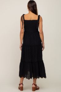 Black Shoulder Tie Eyelet Maternity Maxi Dress sold by Pinkblush