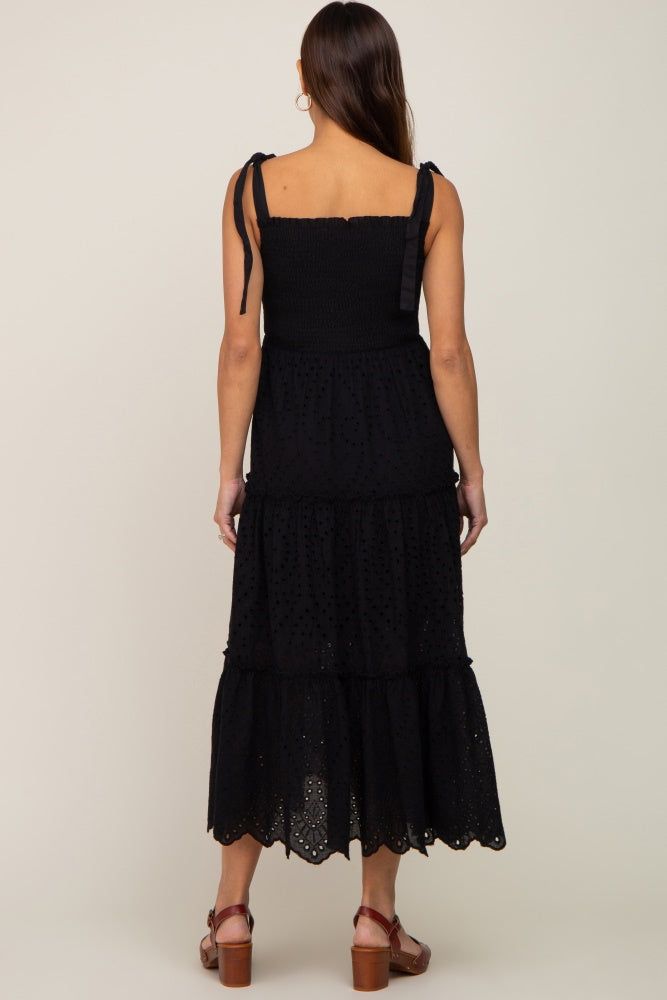 Black Shoulder Tie Eyelet Maternity Maxi Dress sold by Pinkblush product image thumbnail 3