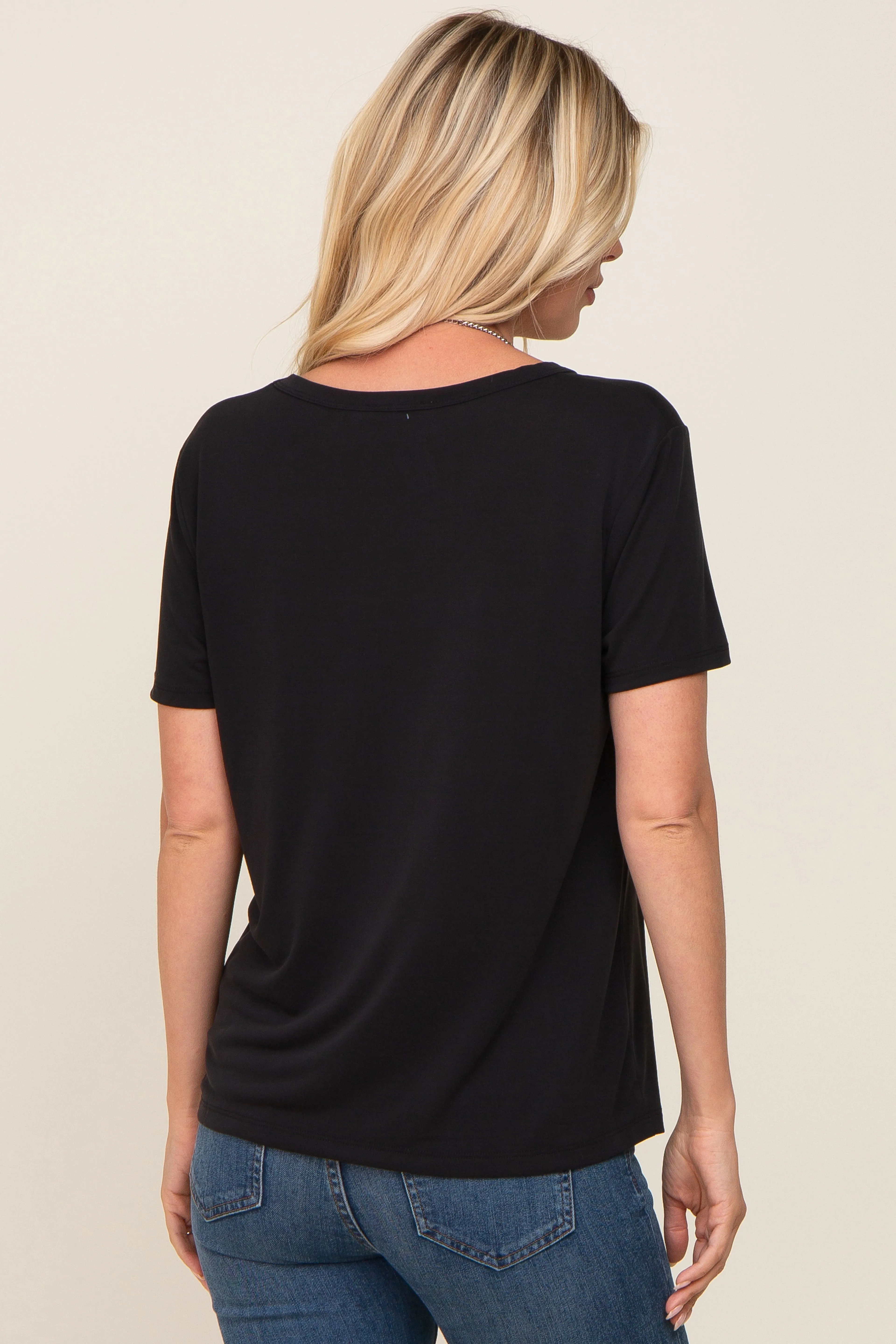 Black V-Neck Front Pocket Short Sleeve Top sold by Pinkblush product image thumbnail 3