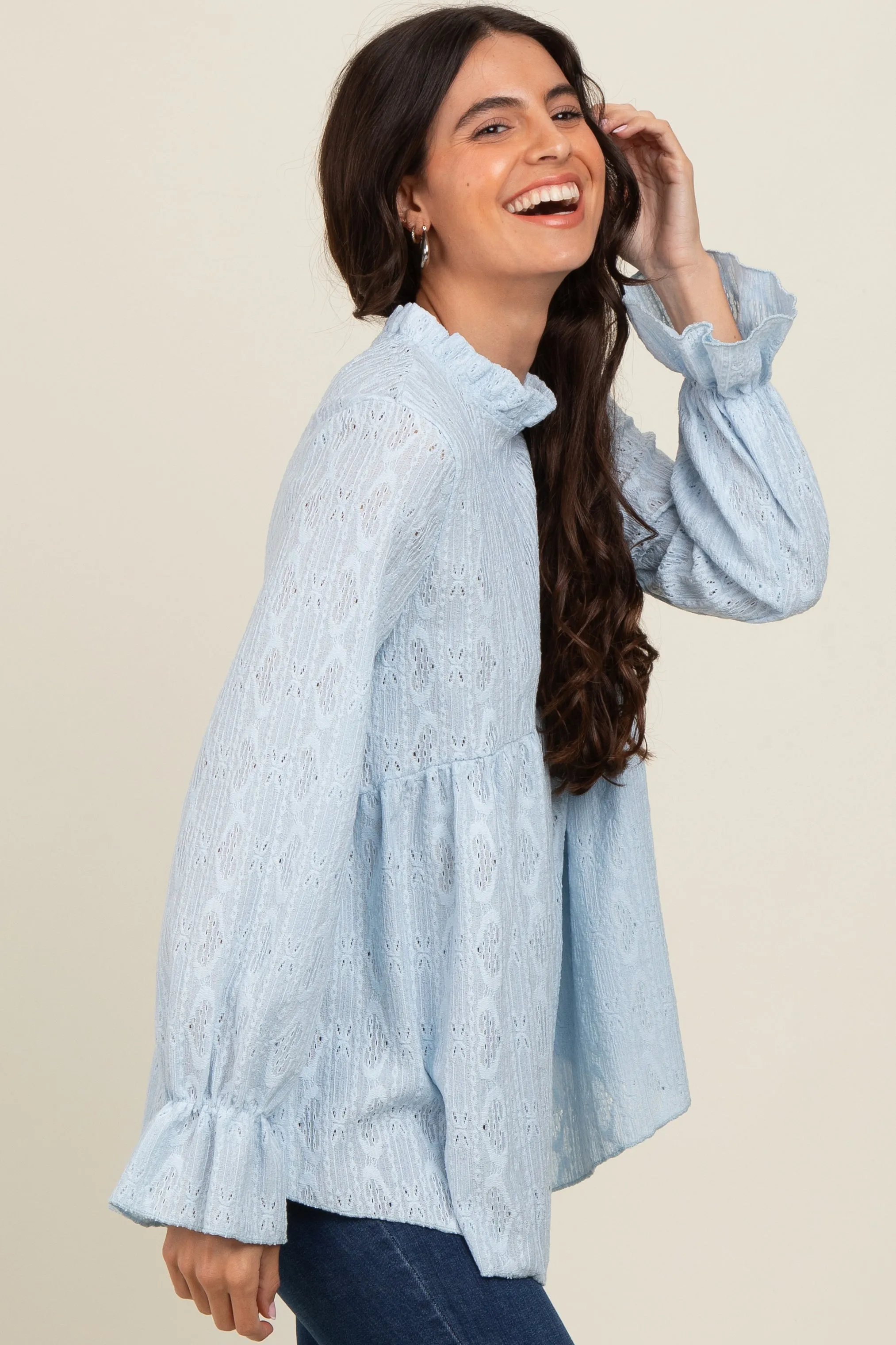 Light Blue Lace Ruffled Neck Top sold by Pinkblush product image thumbnail 3
