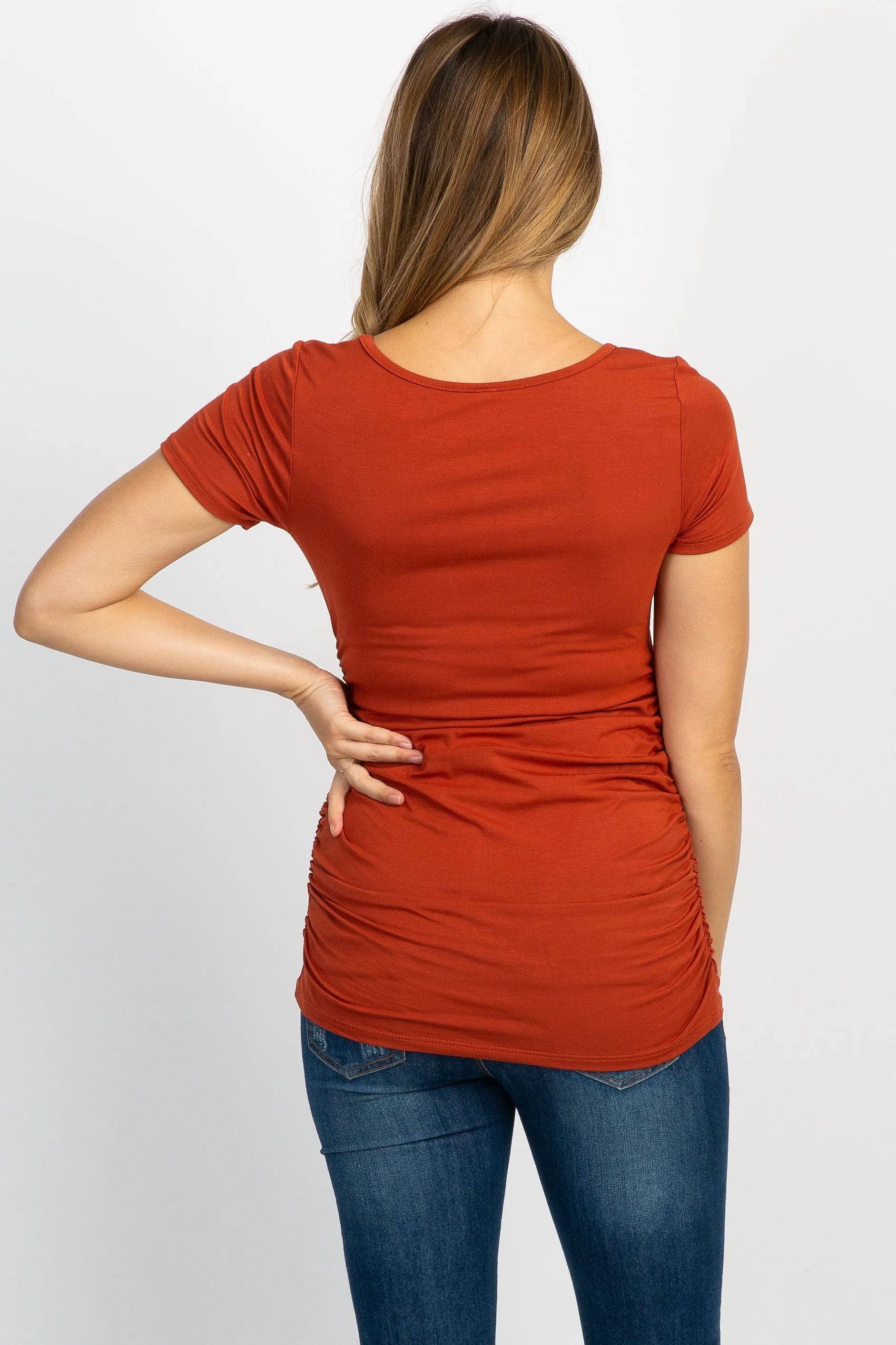 PinkBlush Rust Ruched Short Sleeve Maternity Top sold by Pinkblush product image thumbnail 3