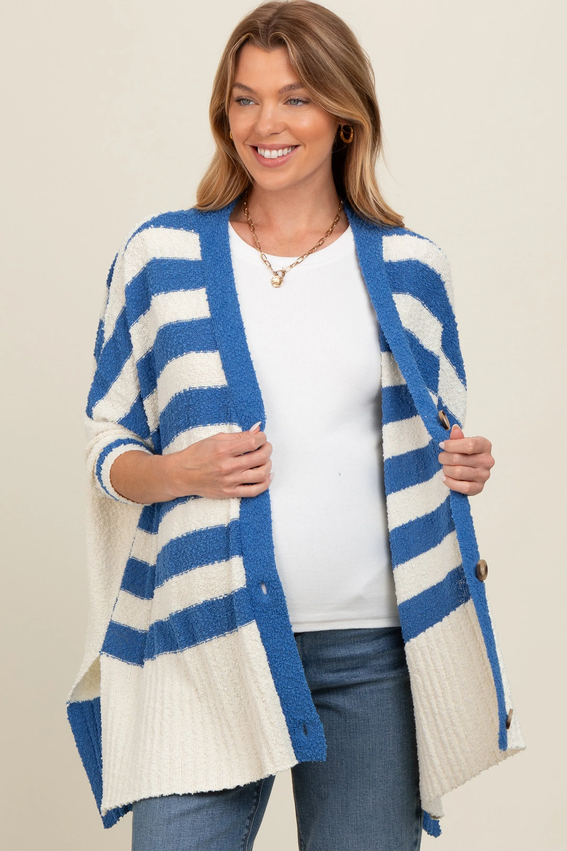 Blue Textured Knit Striped Oversized Maternity Cardigan sold by Pinkblush product image thumbnail 4