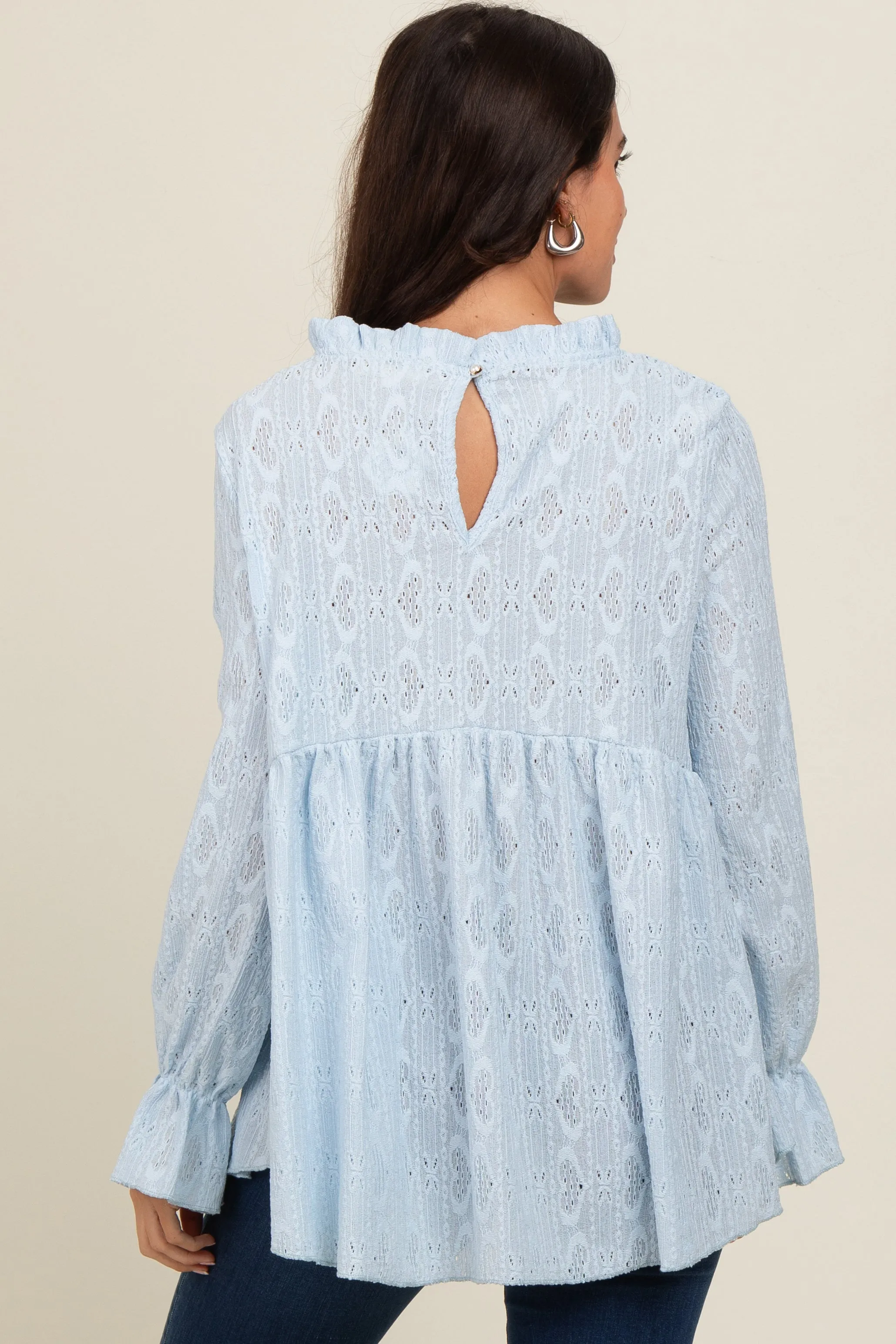 Light Blue Lace Ruffled Neck Top sold by Pinkblush product image thumbnail 4