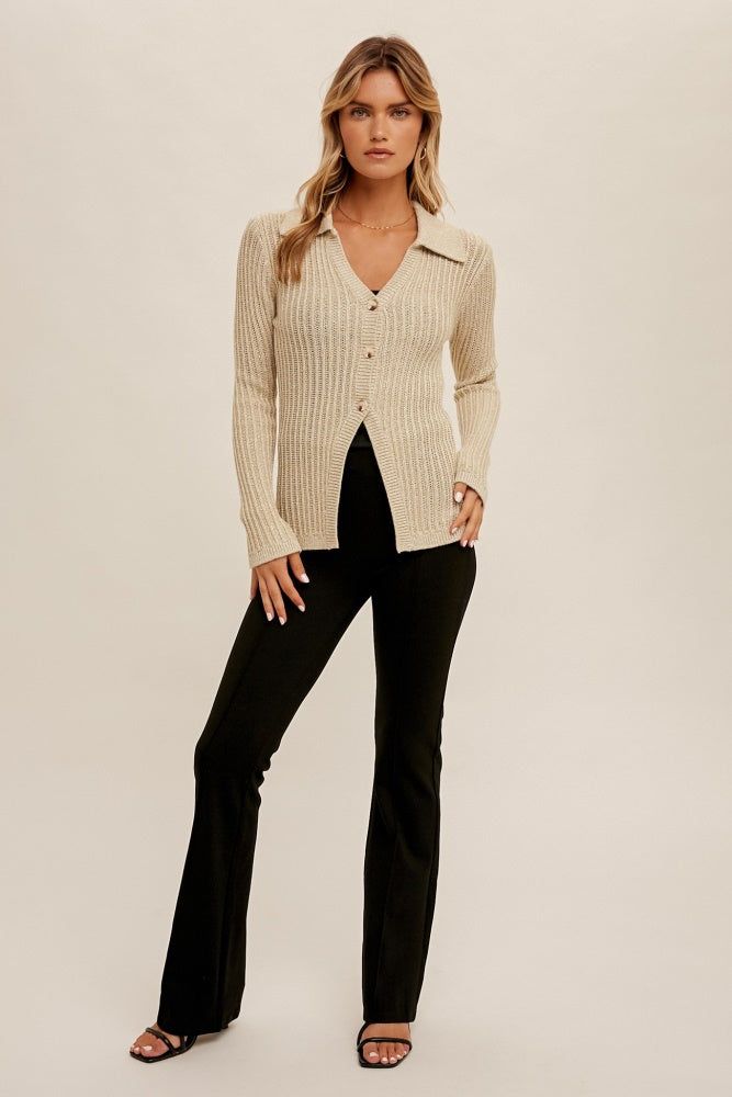 Pearl Neck Collar Front Button Down Cardigan sold by Pinkblush product image thumbnail 4