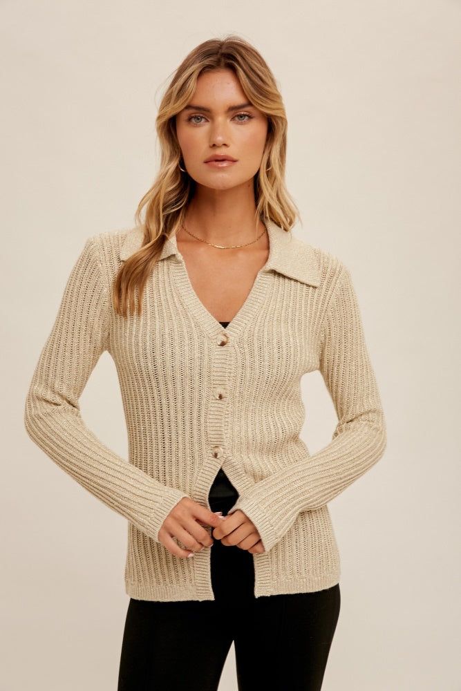 Pearl Neck Collar Front Button Down Cardigan sold by Pinkblush