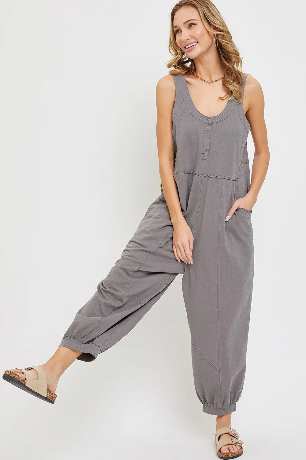Grey Loose Fit Sleeveless Jumpsuit sold by Pinkblush product image thumbnail 4