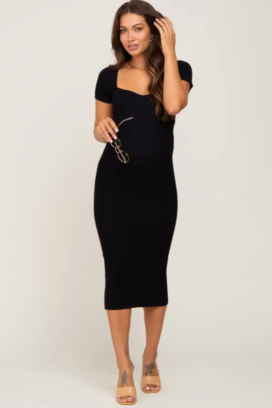 Black Ribbed Maternity Midi Dress sold by Pinkblush