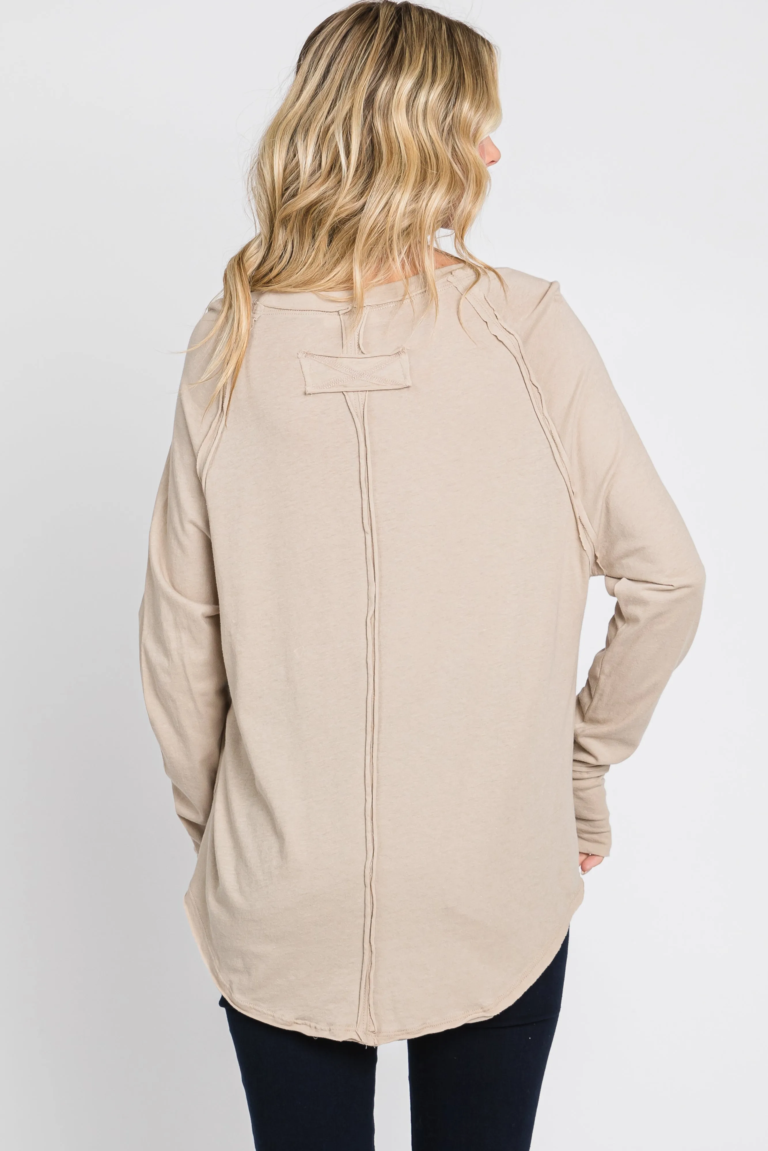 Taupe Exposed Seam Long Sleeve Top sold by Pinkblush product image thumbnail 3