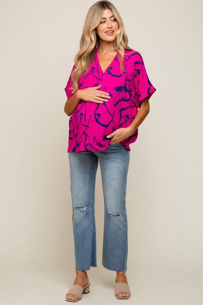 Magenta Printed V-Neck Maternity Top sold by Pinkblush product image thumbnail 4