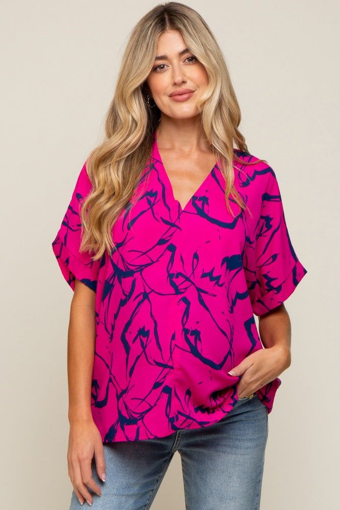 Magenta Printed V-Neck Maternity Top sold by Pinkblush
