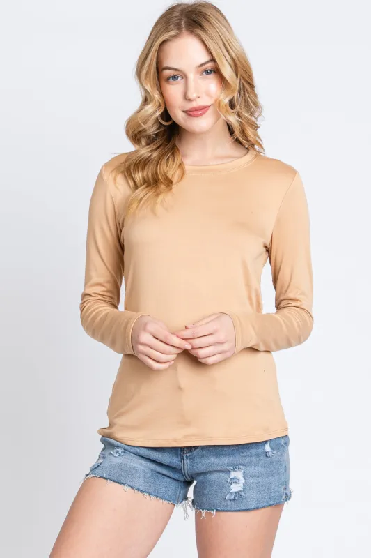 Camel Knit Long Sleeve Round Hem Top sold by Pinkblush